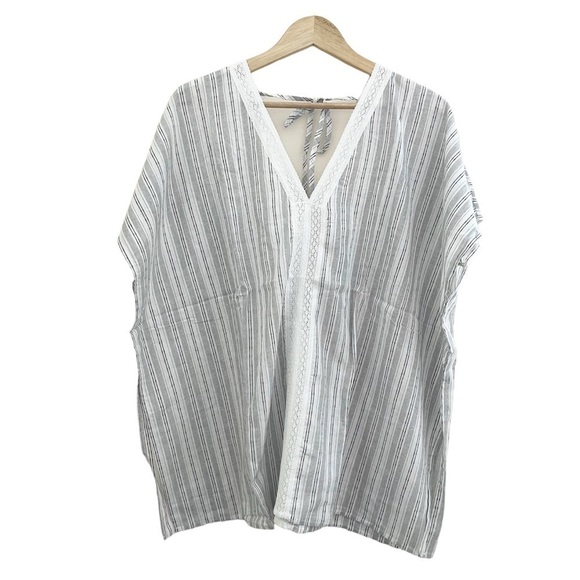 New Simple by Suzanne Betro White and Gray Stripes V-neck Tunic Top US M - Picture 3 of 9